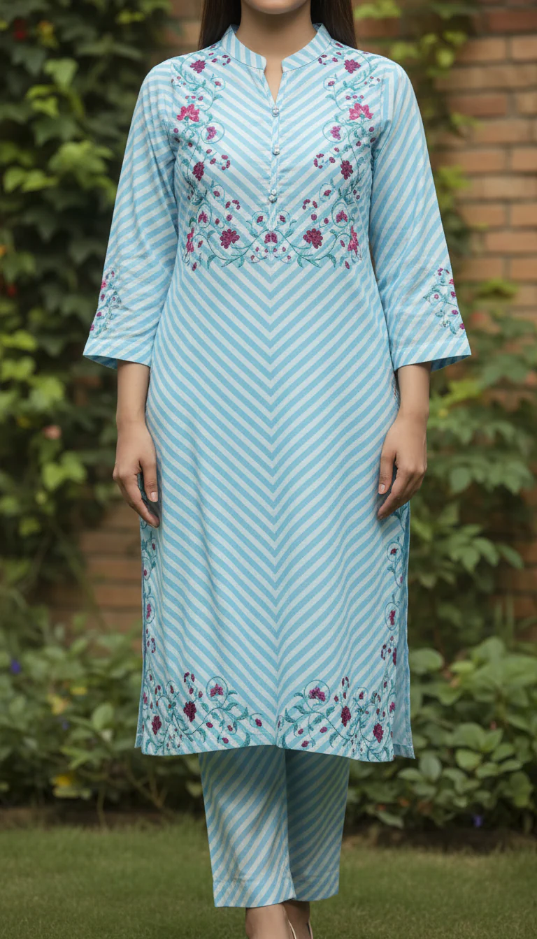 Blue Digital Printed Cotton Cambric Shirt PW5146