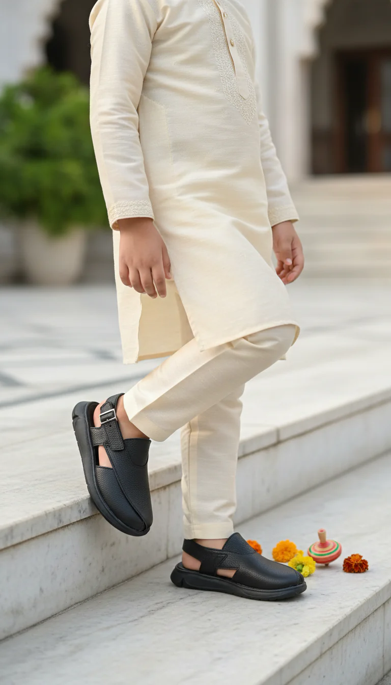 Boys Black Peshawari Chappal KD4995