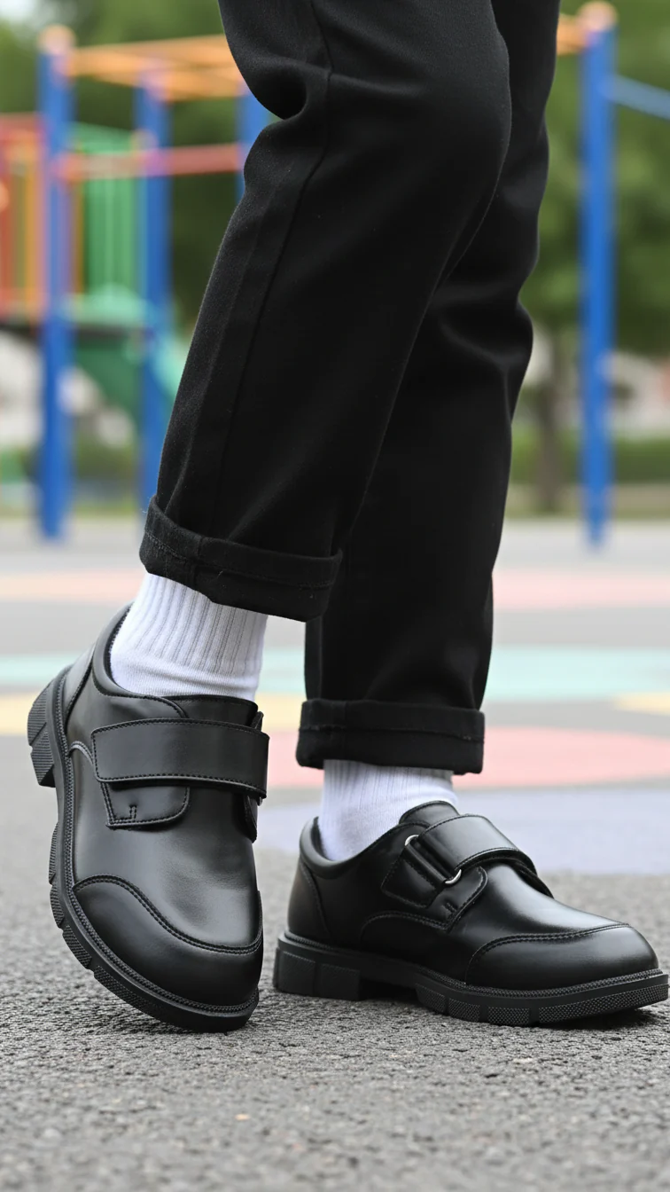 Boys Black Velcro Strap School Shoes SK1117