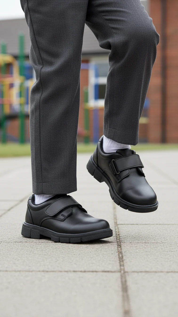 Boys Black Velcro Strap School Shoes WKS017