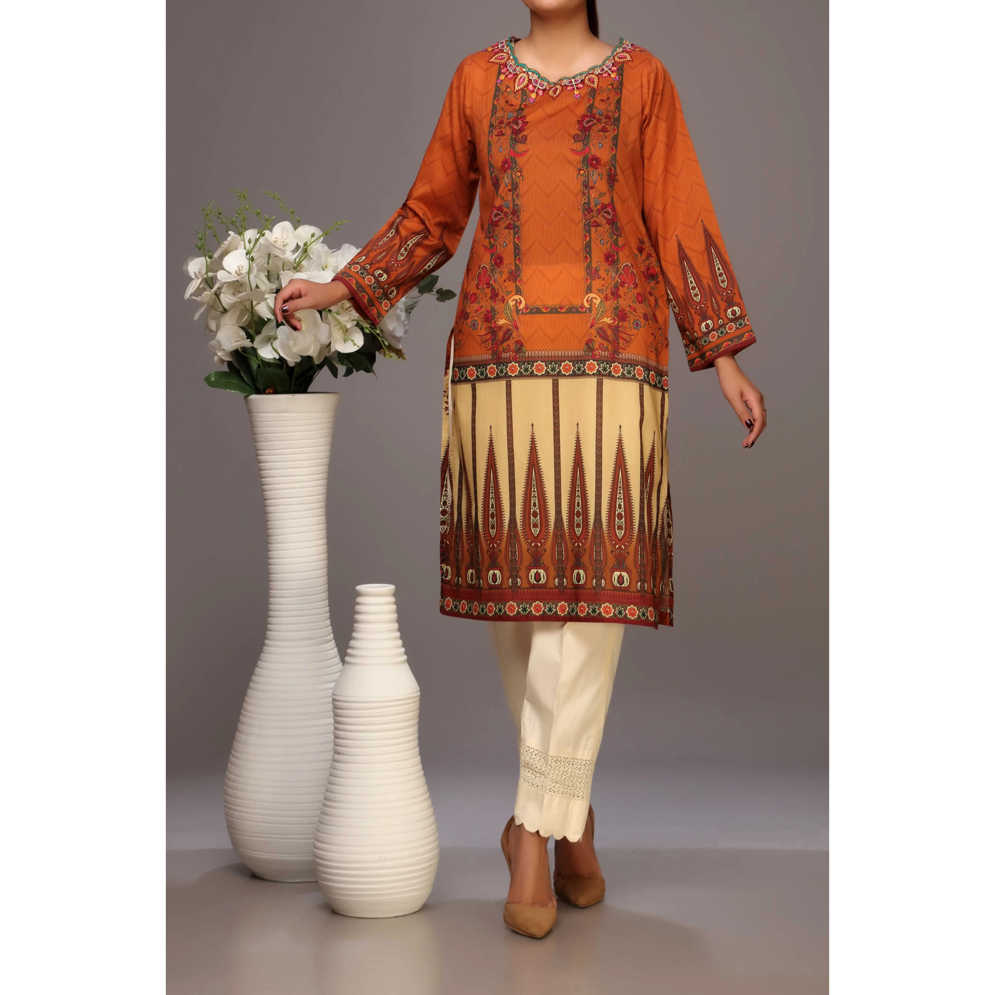 Brown Color Digital Printed Lawn Embroidered Shirt PS2231