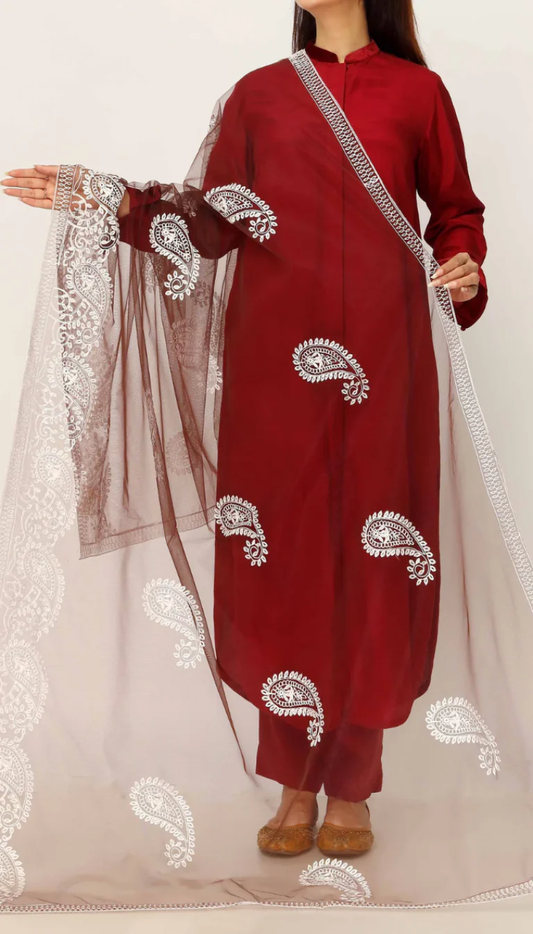 Brown Embroidered Cotton Dupatta PD5491