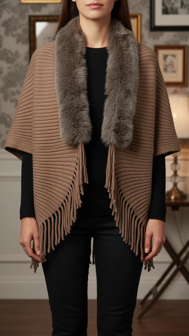 Brown Winter Cape Shawl PW5926