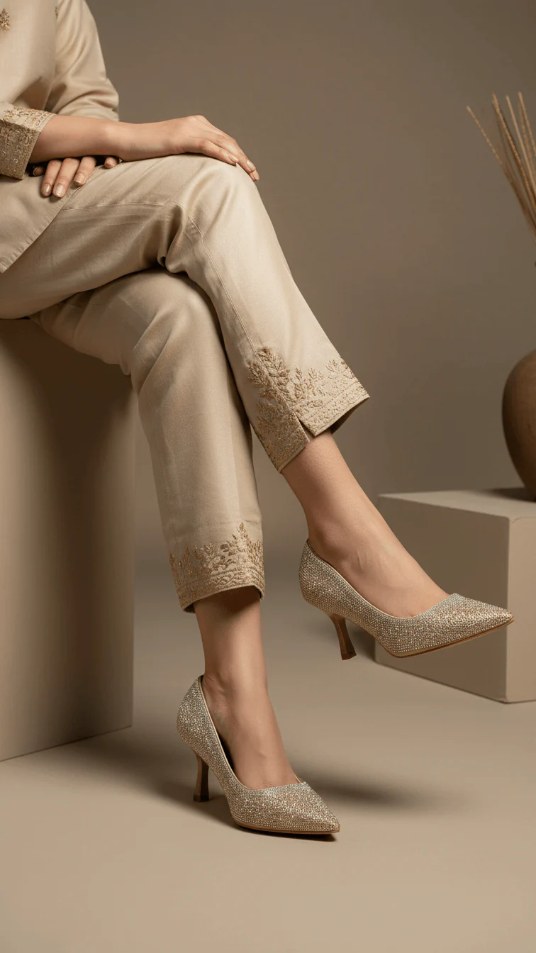 Champagne Fancy Bridal Court Shoes WN7543