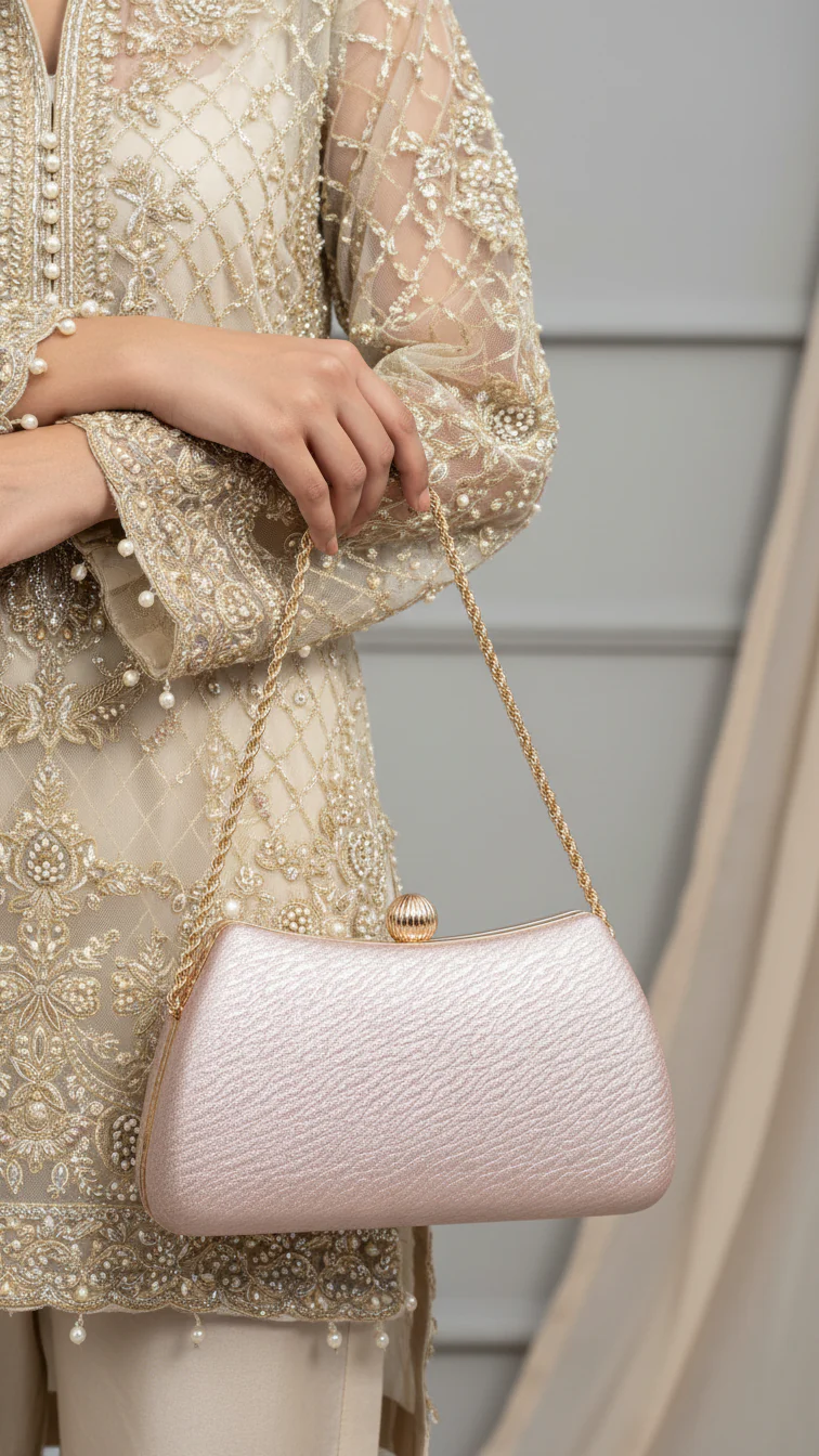 Champagne Fancy Clutch For Women P24436