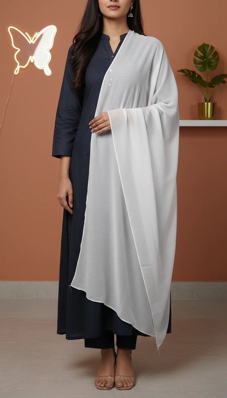 Cream Plain Chiffon Dupatta PD6013