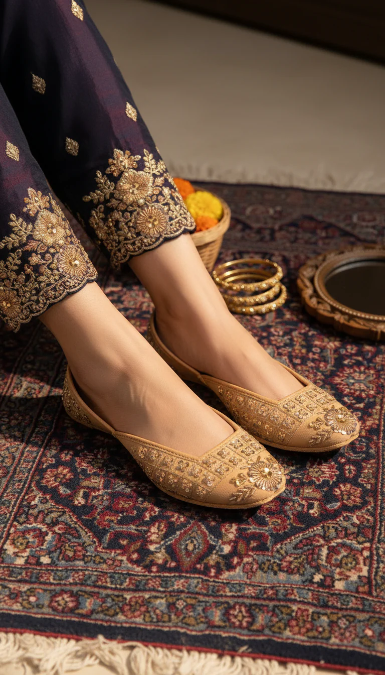 Fawn Leather Khussa For Women EC8762