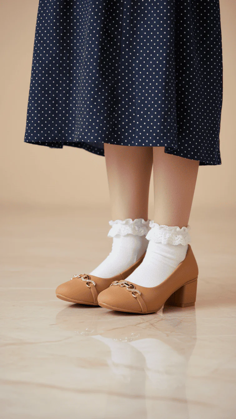 Girls Beige Formal Pumps KD2490