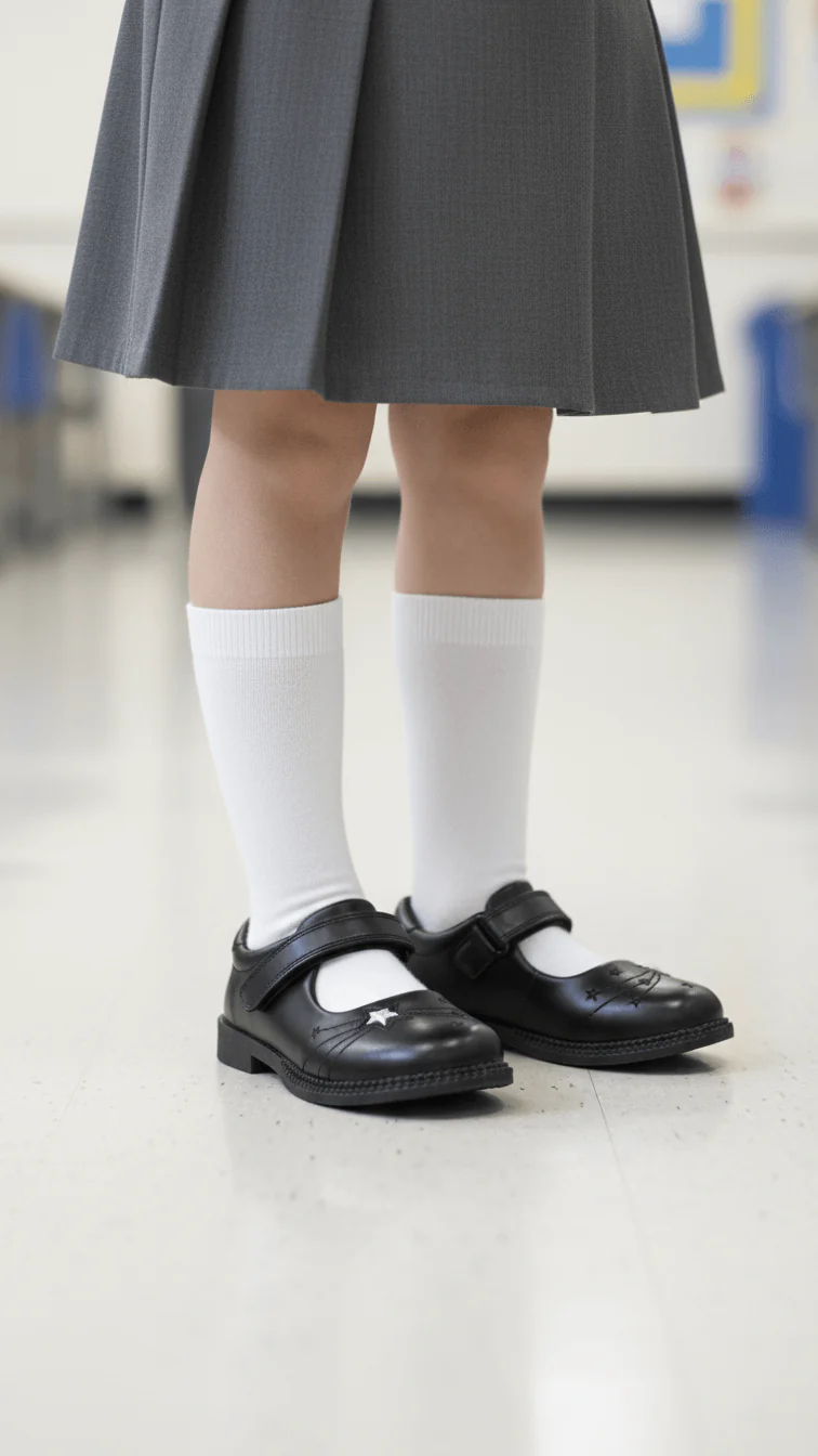 Girls Black Velcro Strap School Shoes SK0087