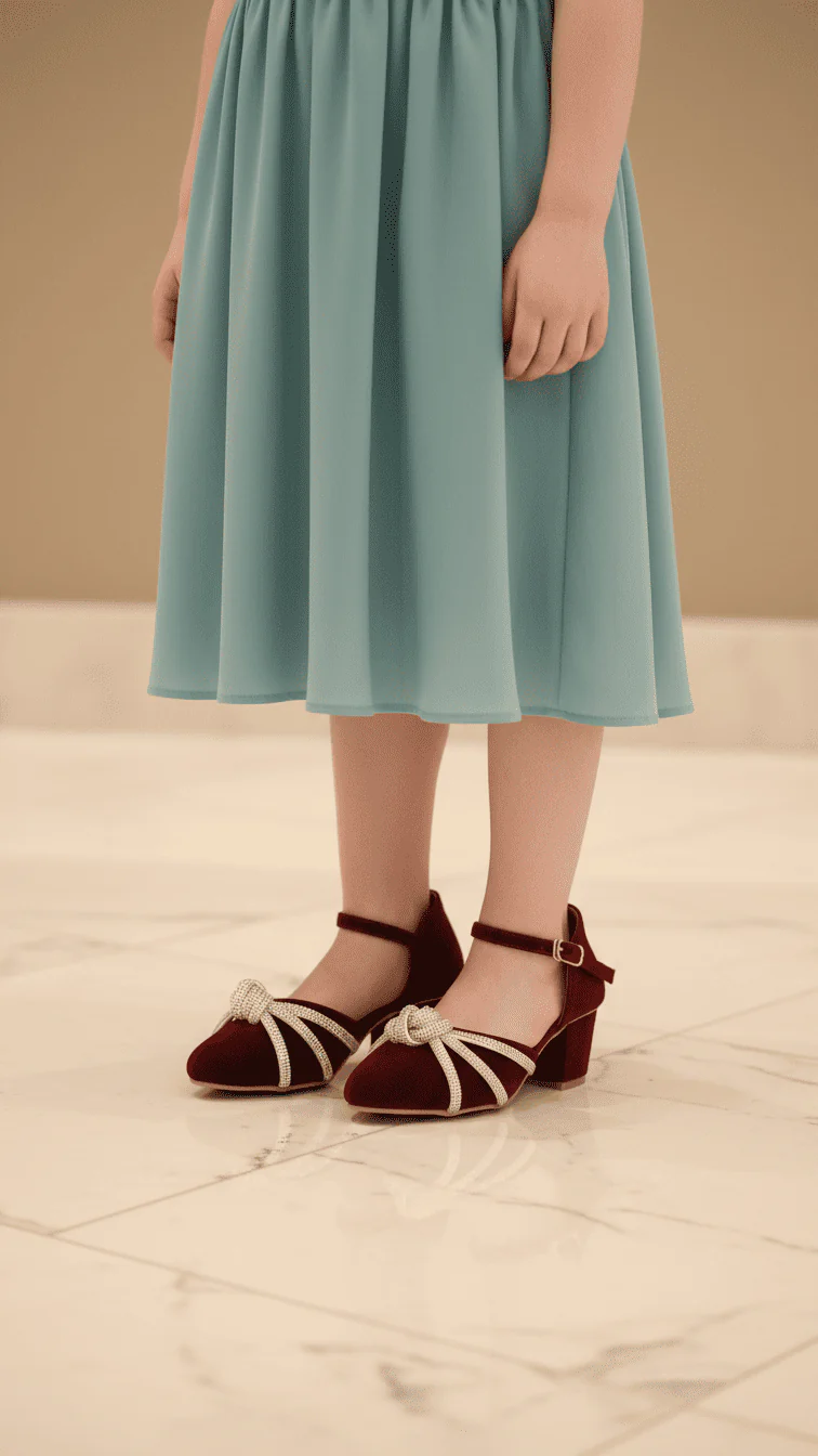 Girls Maroon Fancy Pumps KD0970