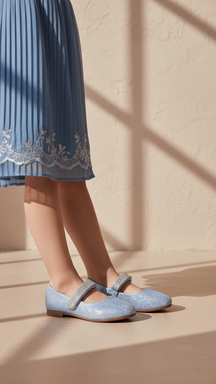 Girls Sky Blue Fancy Pumps KD2621