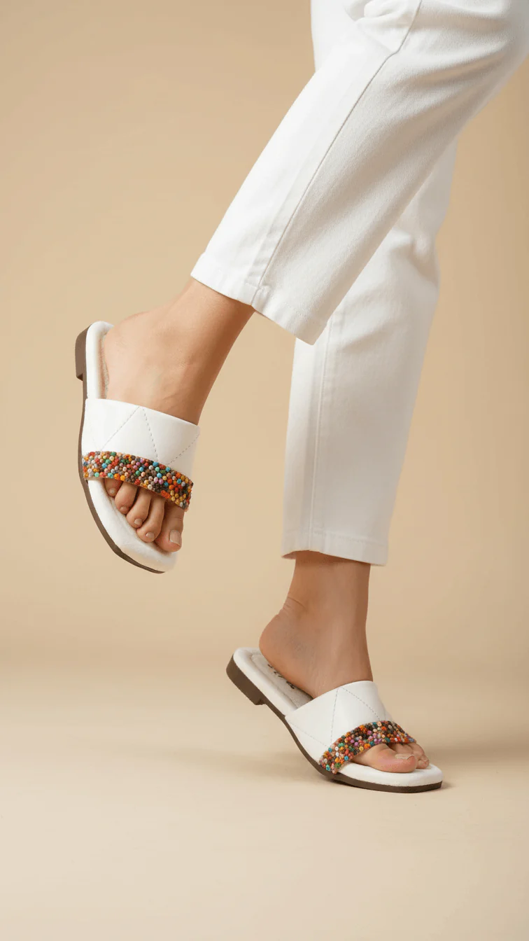 Girls White Casual Slipper KD5552