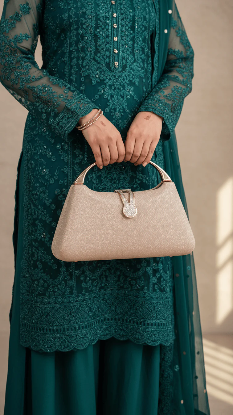 Golden Fancy Clutch For Women P24404