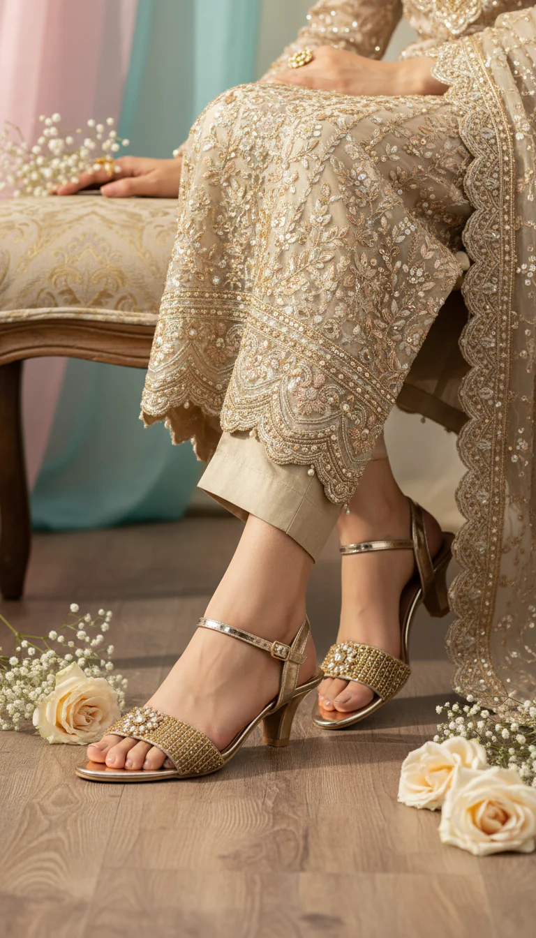 Golden Fancy Sandal For Women FN6205