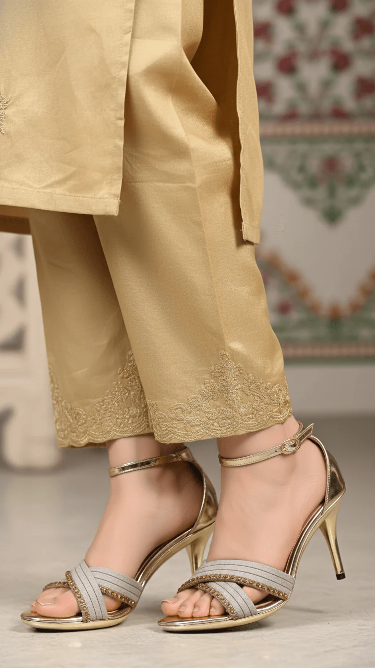 Golden Fancy Sandal For Women FN6310
