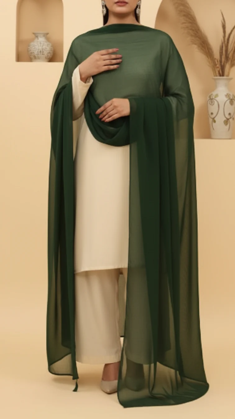 Green Crinkle Chiffon Duppata PD5373