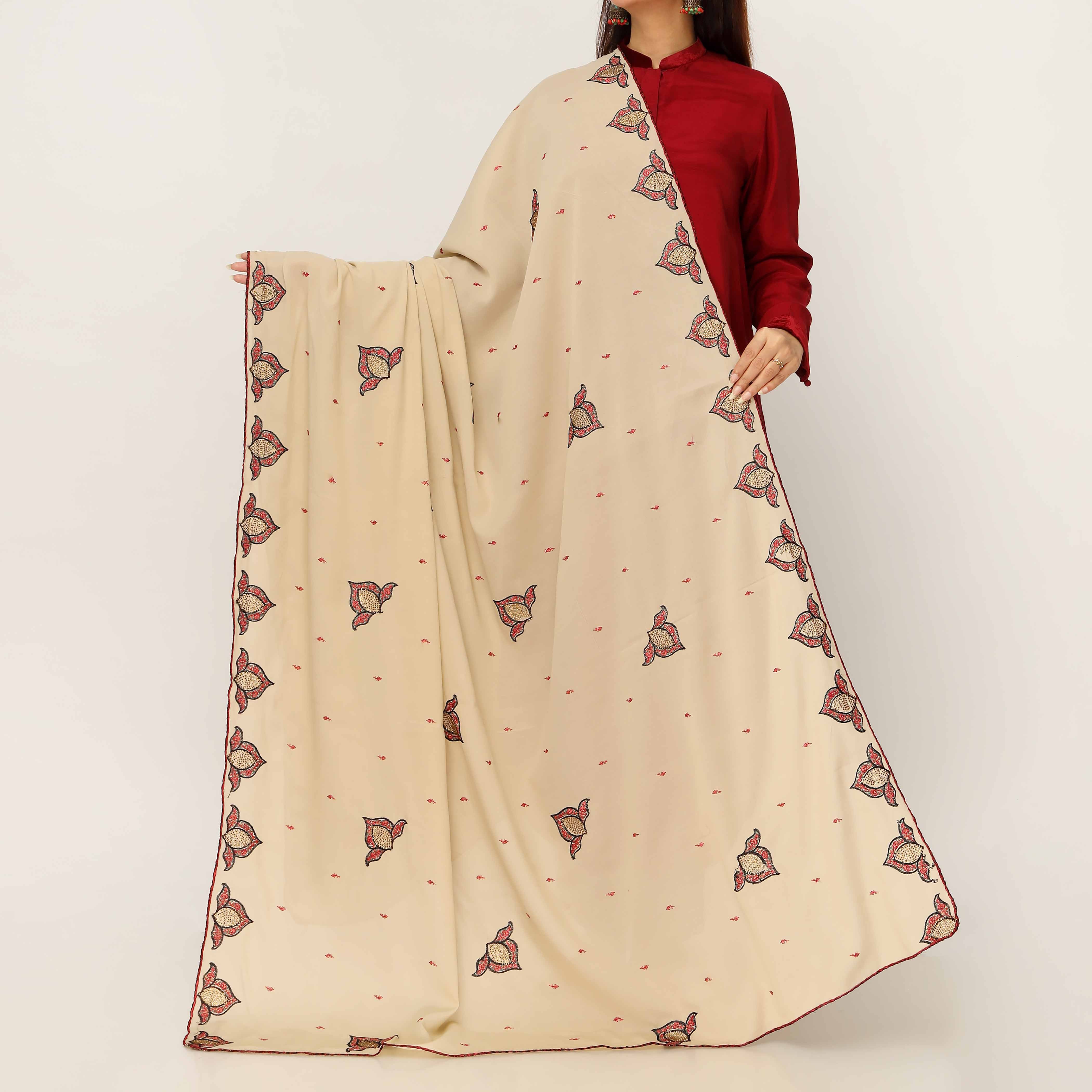 Green Embroidered Cotton Dupatta PD5485