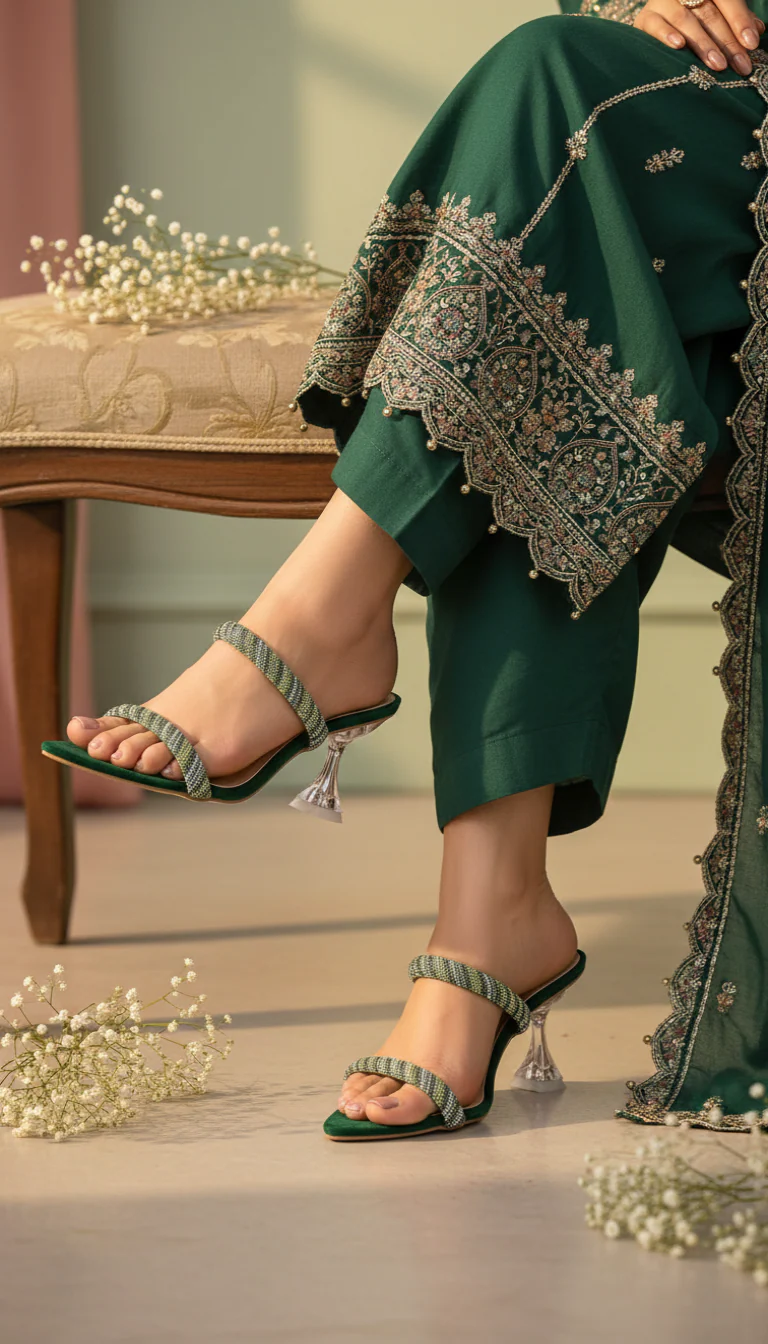 Green Fancy Slipper For Ladies FN8066