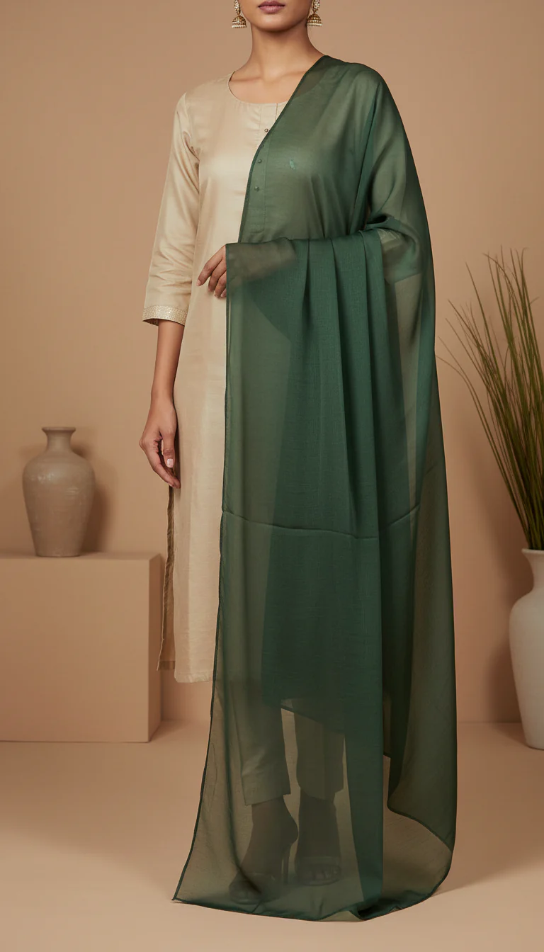 Green Plain Chiffon Dupatta PD6004