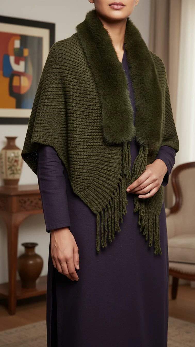 Green Winter Cape Shawl PW5926