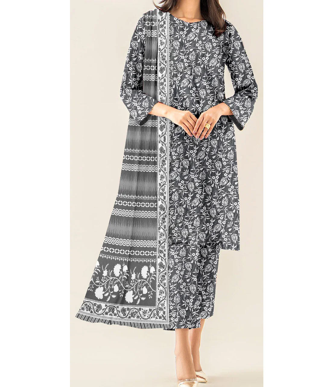 2 PC- Unstitched Printed Slub Khaddar Suit PW4313