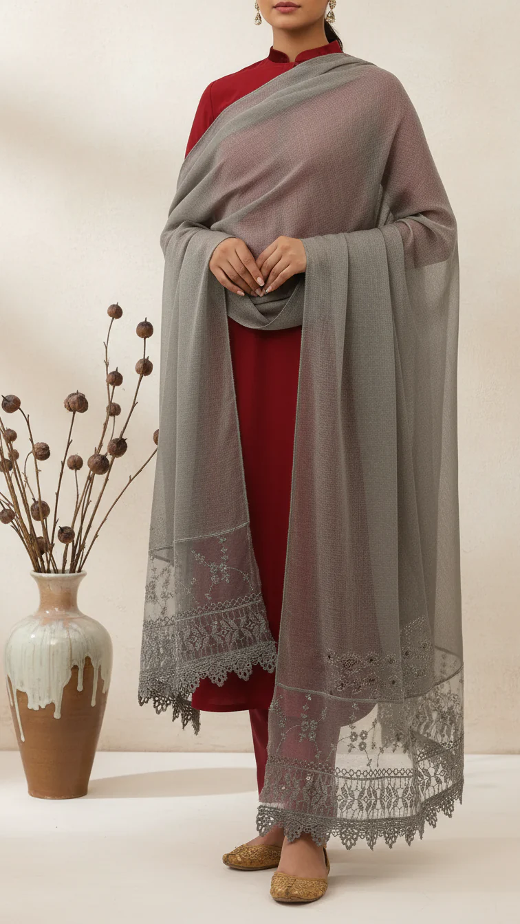 Grey Embroidered Stole PD5259