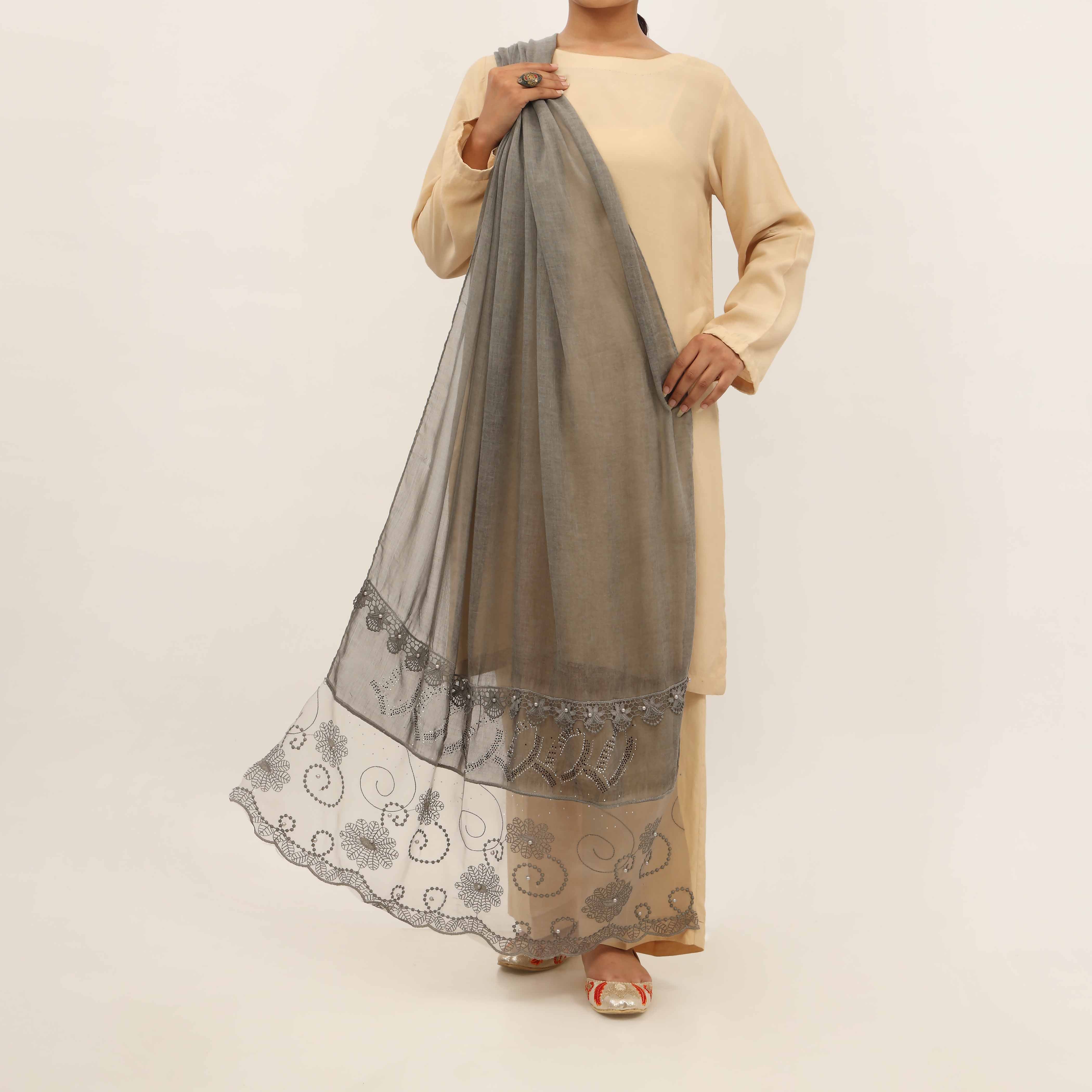 Grey Embroidered Stole PD5271