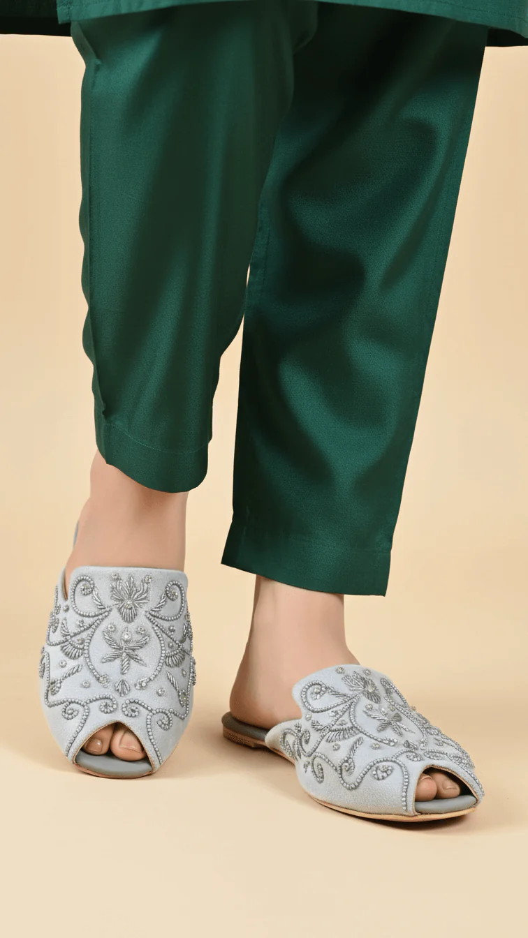 Grey Fancy Back Open Khussa EC8589