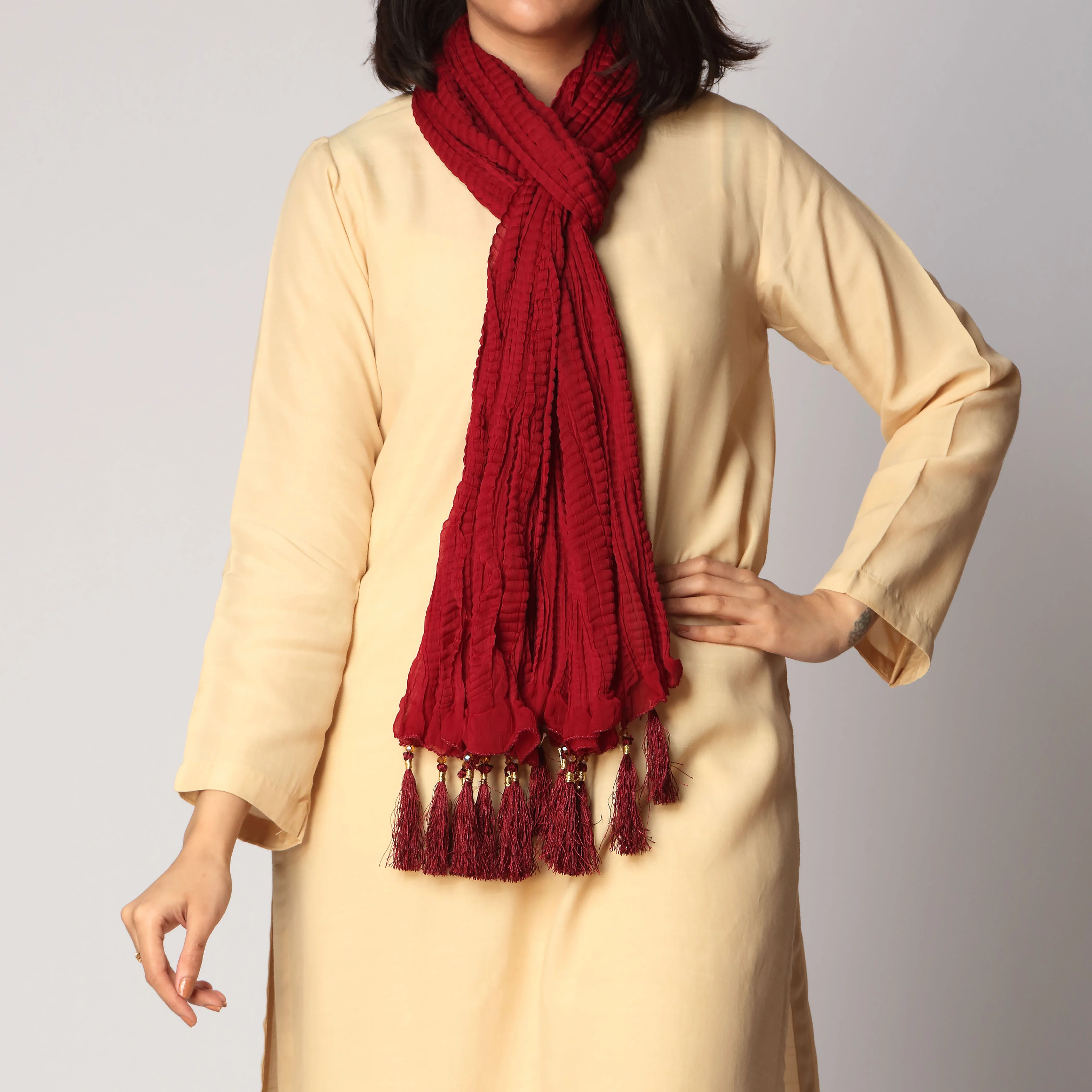 Maroon Crush Chiffon stole PS3756 - Image 2