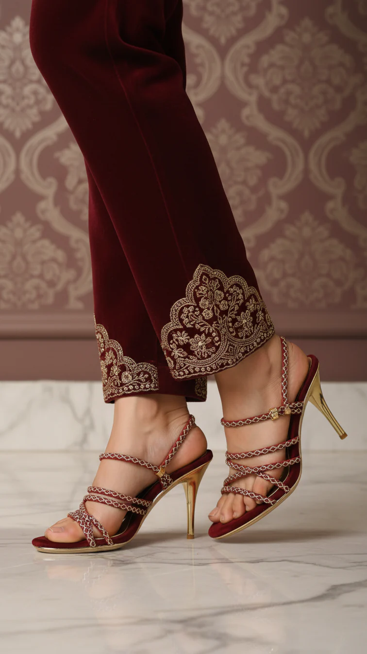 Maroon Fancy Bridal Sandal FN6224 - Image 2