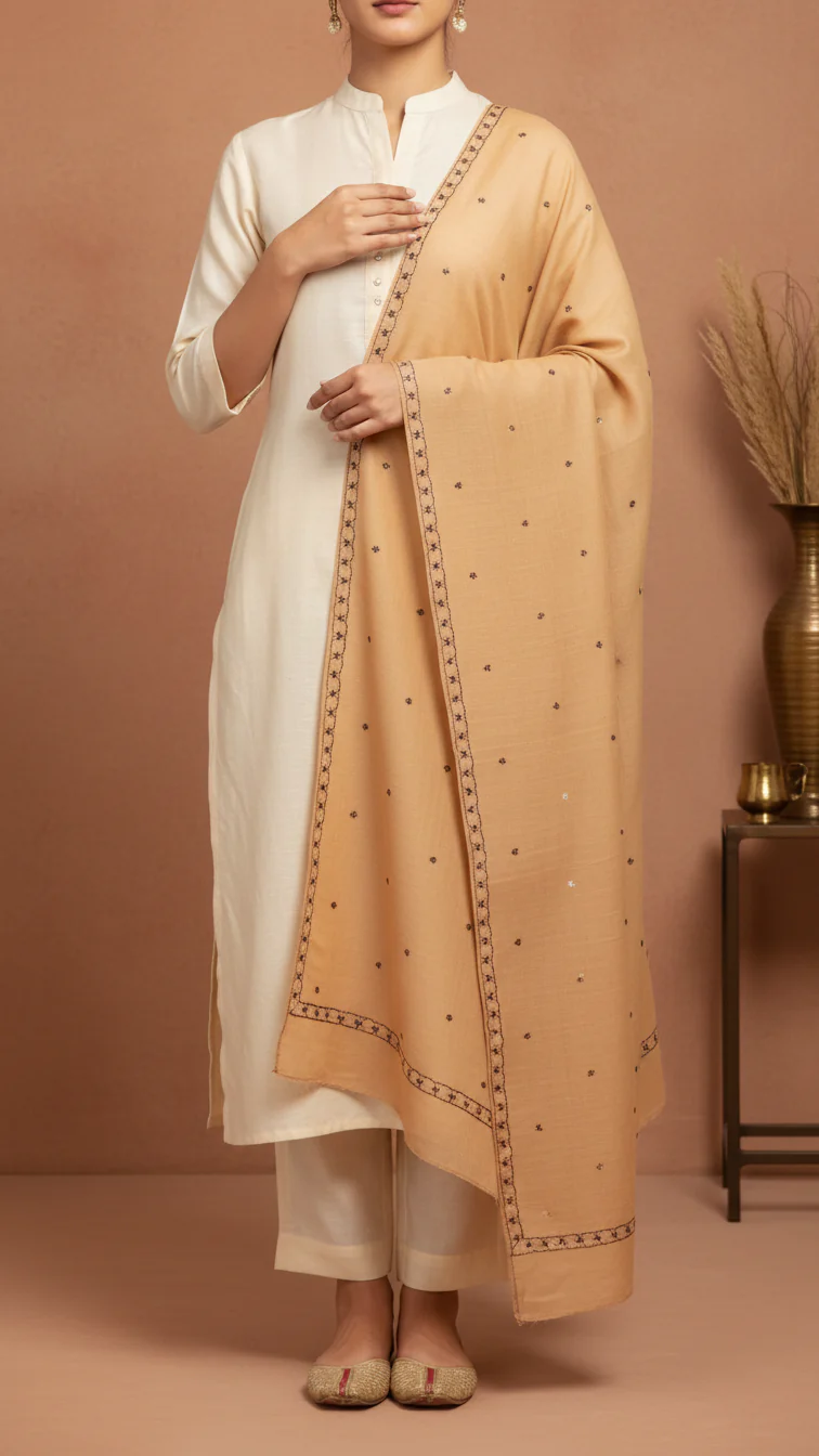 Mustard Embroidered Cotton Dupatta PD5475