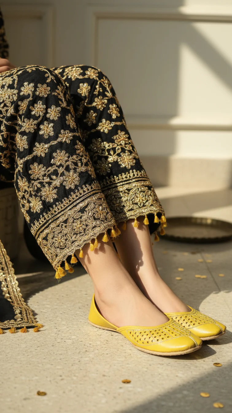 Mustard Leather Khussa For Women EC8681