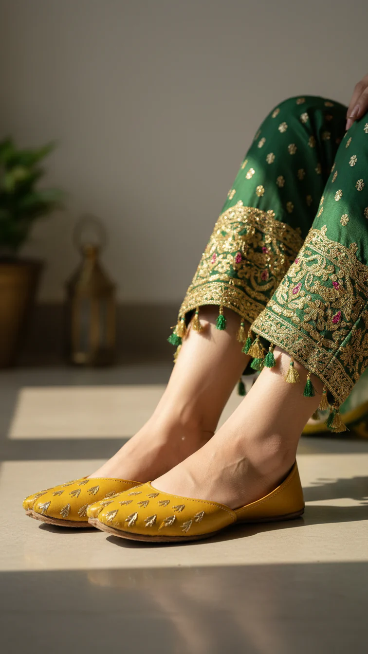 Mustard Leather Khussa For Women EC8684