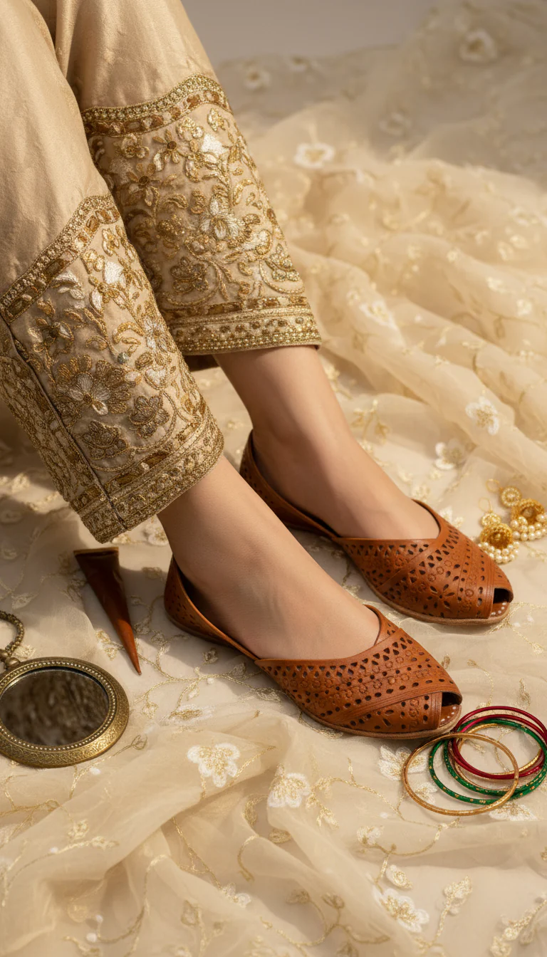 Mustard Leather Khussa For Women EC8714