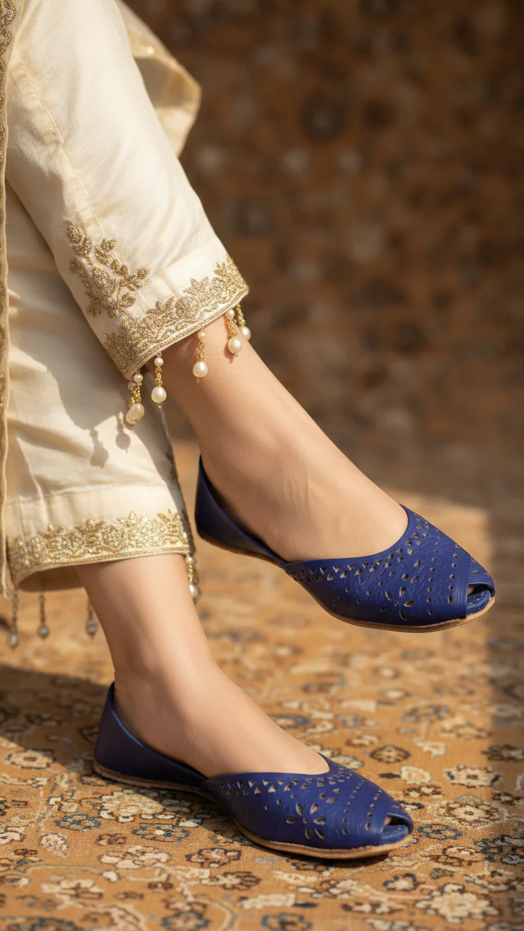 Navy Leather Khussa EC8639