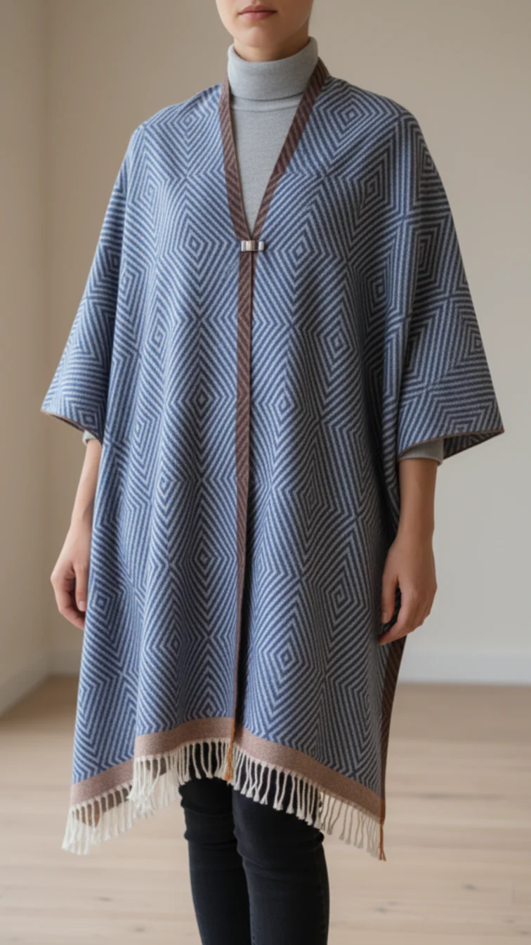 Navy Winter Cape Shawl PW5905