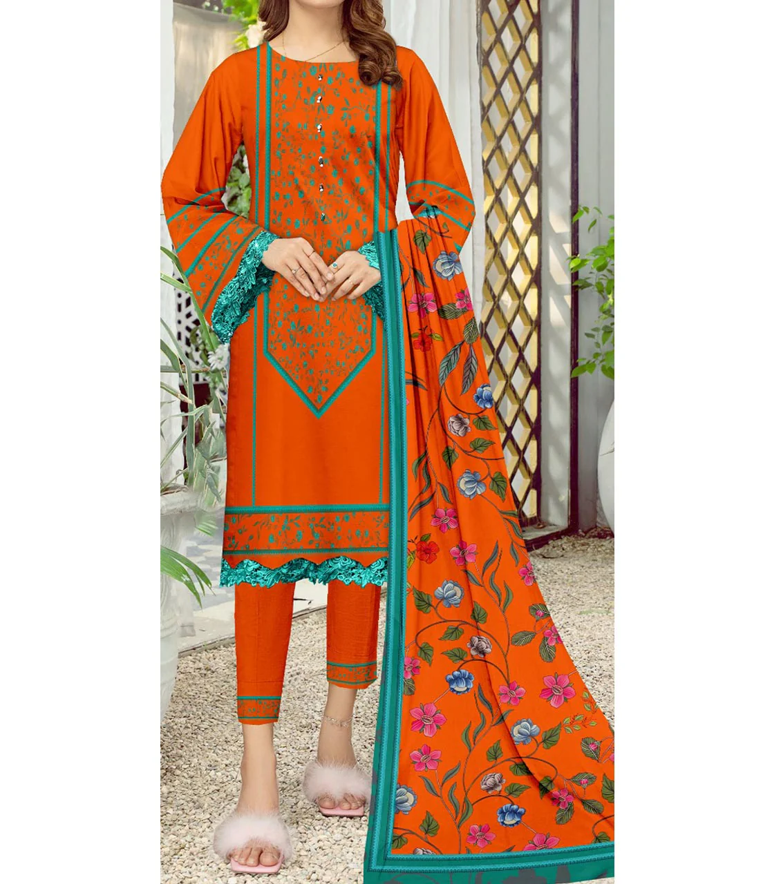 3 PC- Unstitched Digital Printed Cambric Suit PS9458