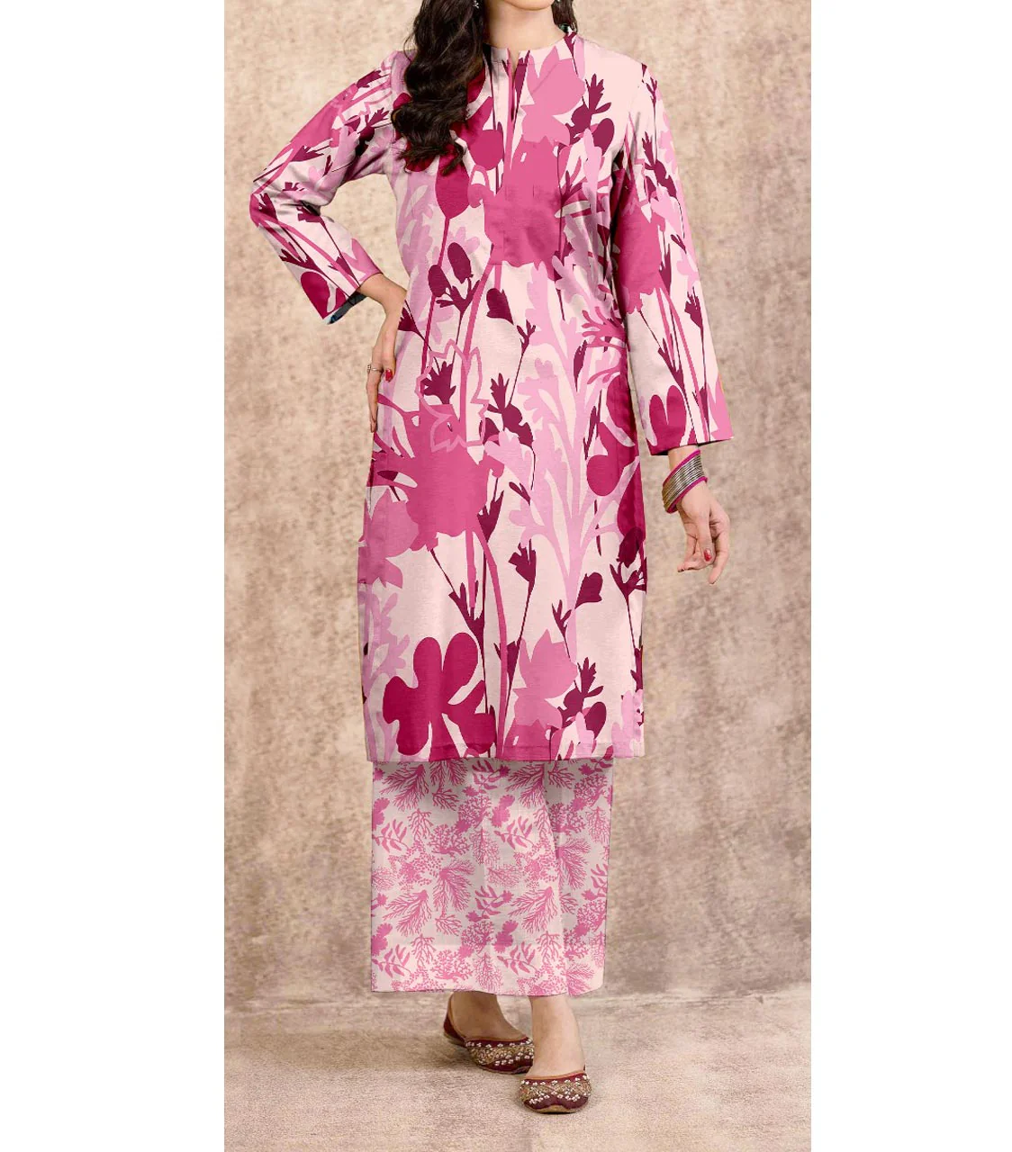 2PC-Digital Printed Cambric Suit PS9447