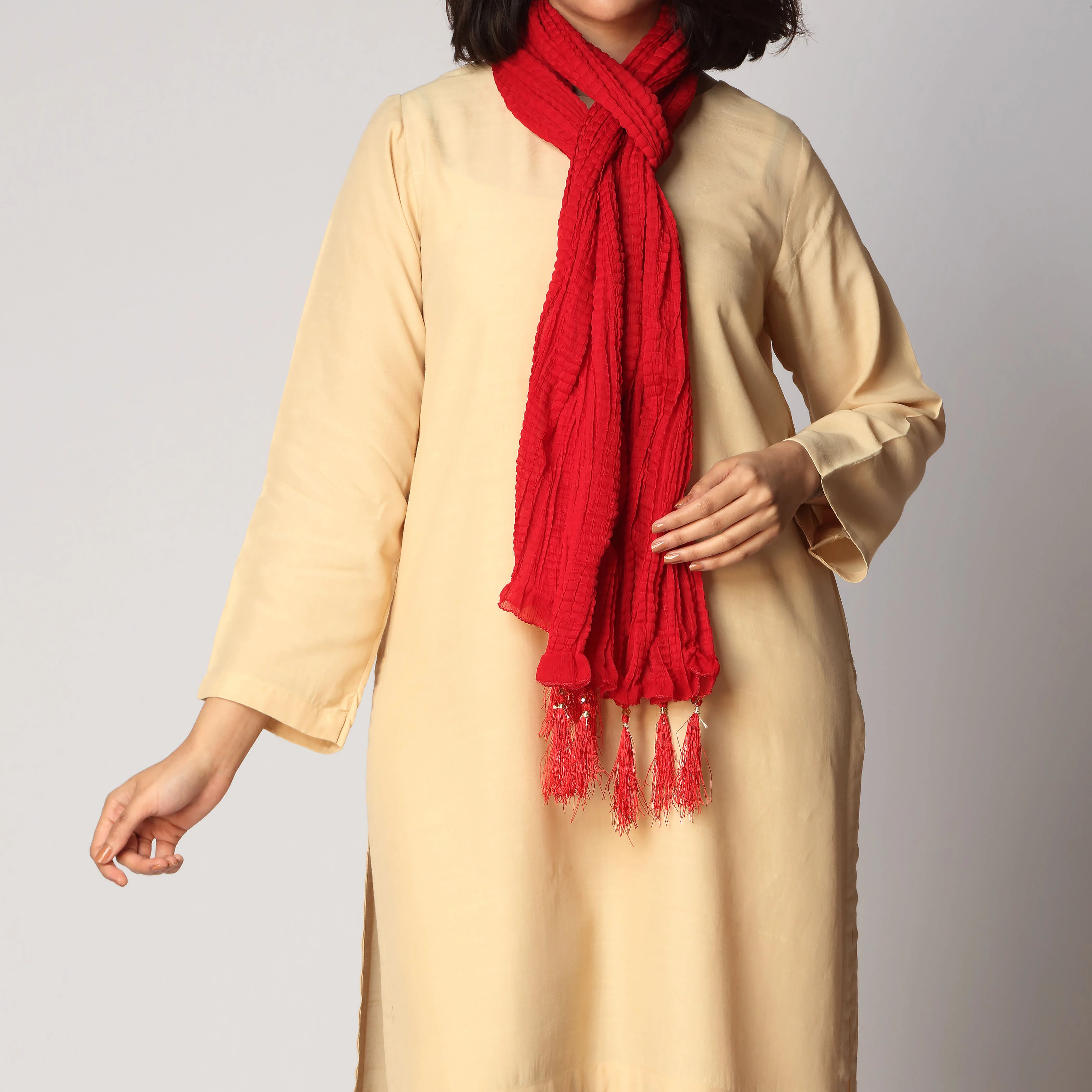 Red Crush Chiffon stole PS3756 - Image 2