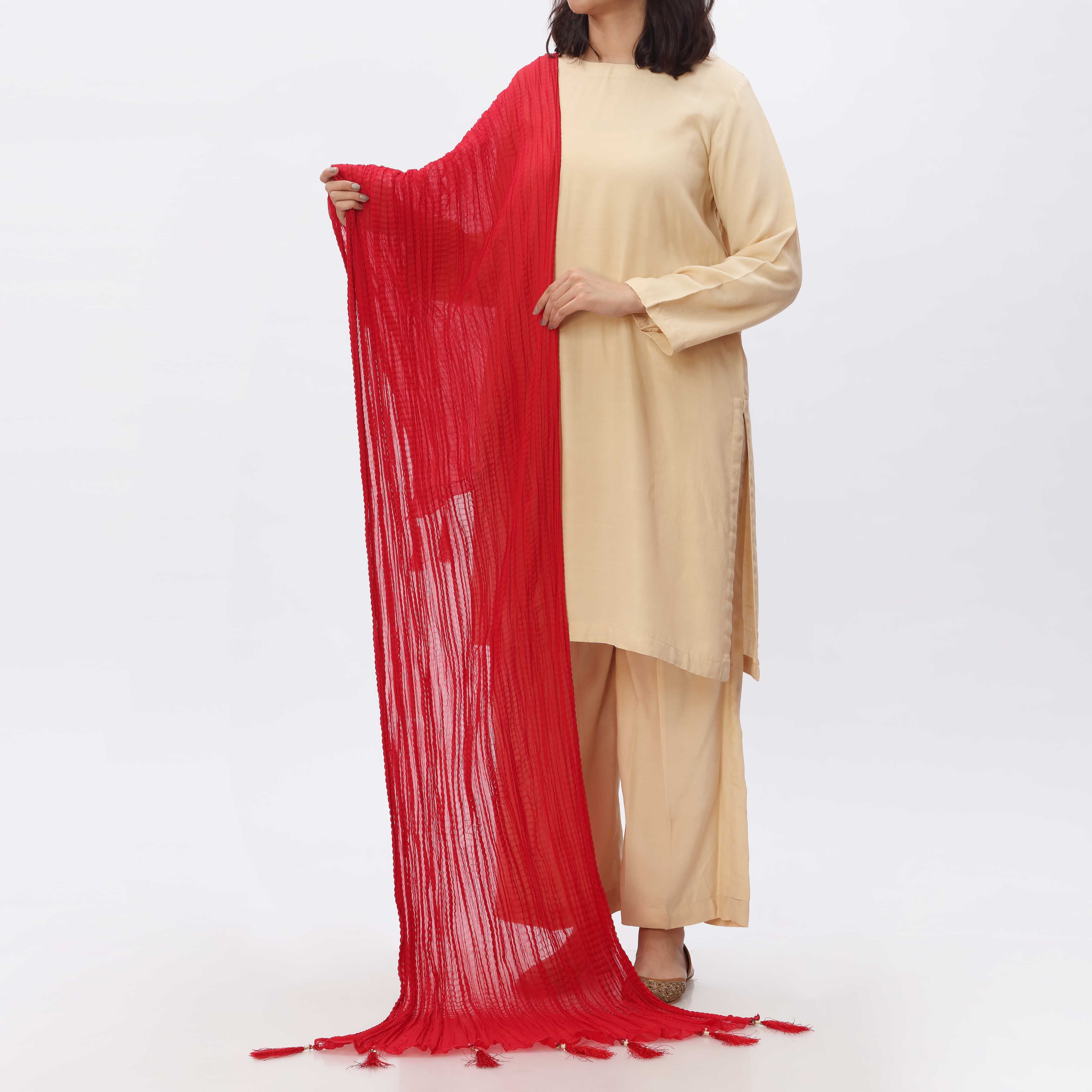Red Crush Chiffon stole PS3756 - Image 3