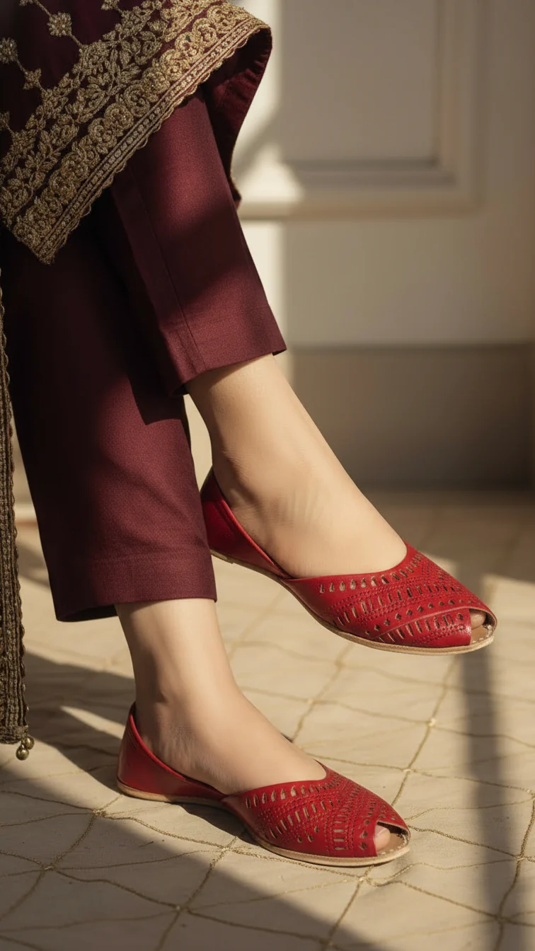 Red Leather Khussa For Women EC8692