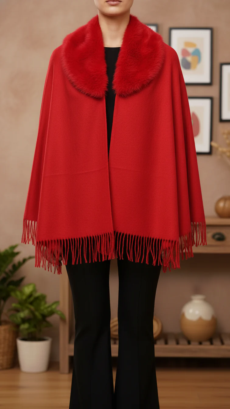 Red Winter Cape Shawl PW5928