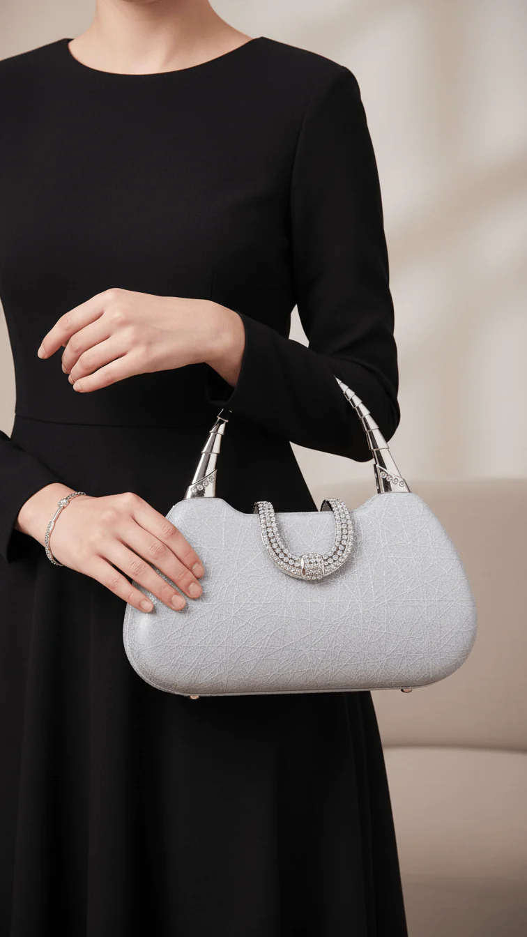 Silver Fancy Clutch For Women P24402