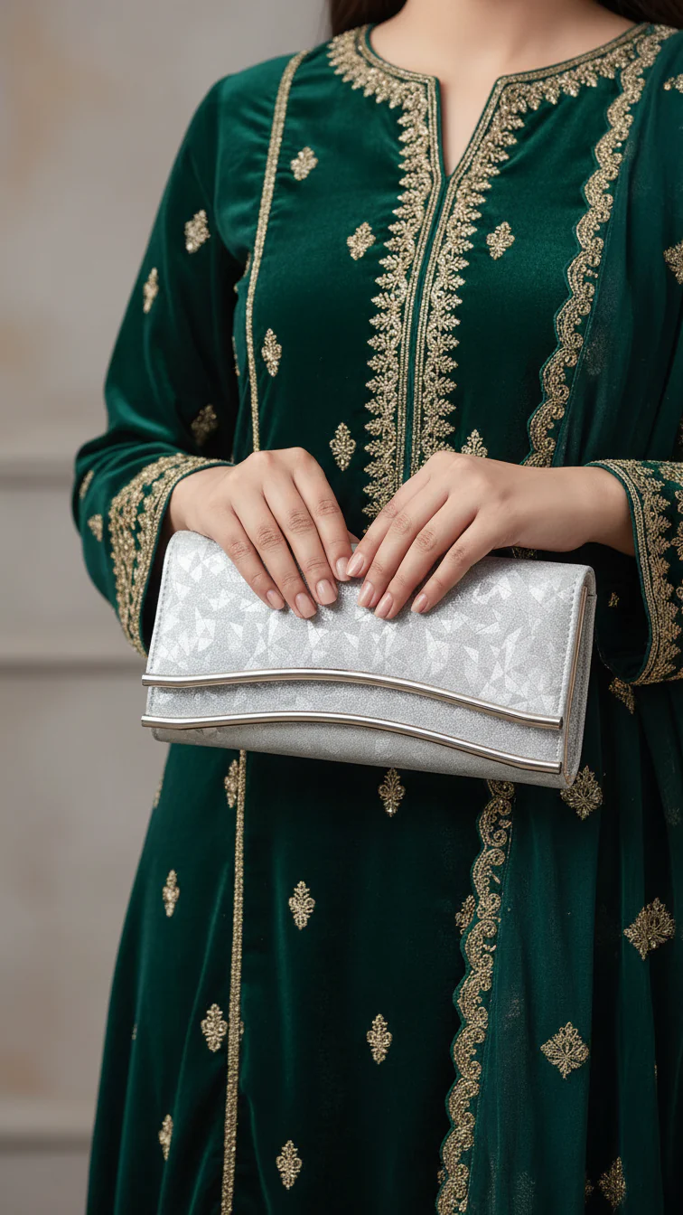 Silver Fancy Clutch For Women P24425