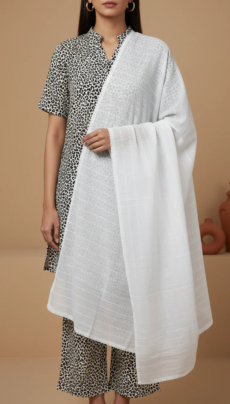 White Embellished Cotton Shawl PD6074