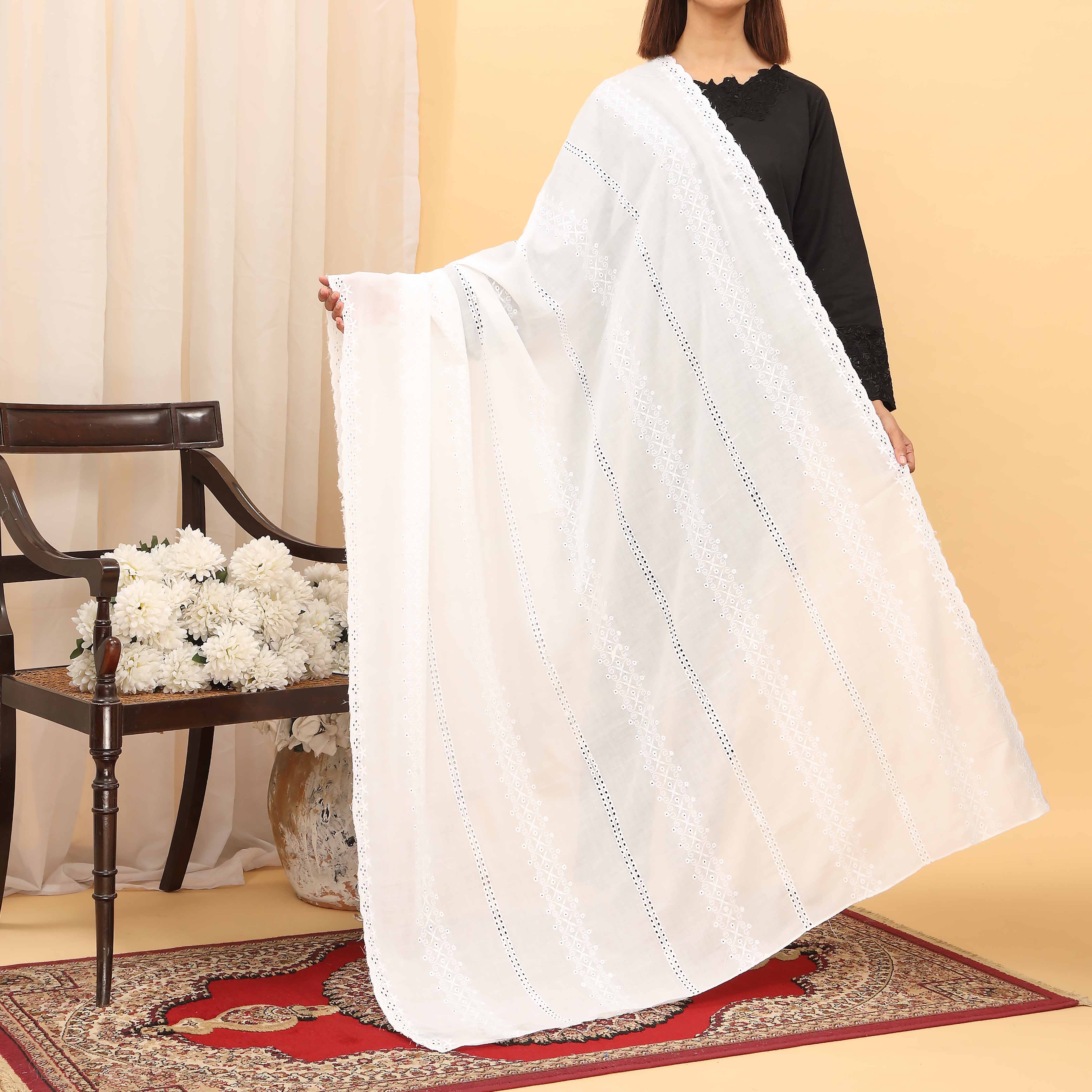 White Embroidered Dupatta PD5423