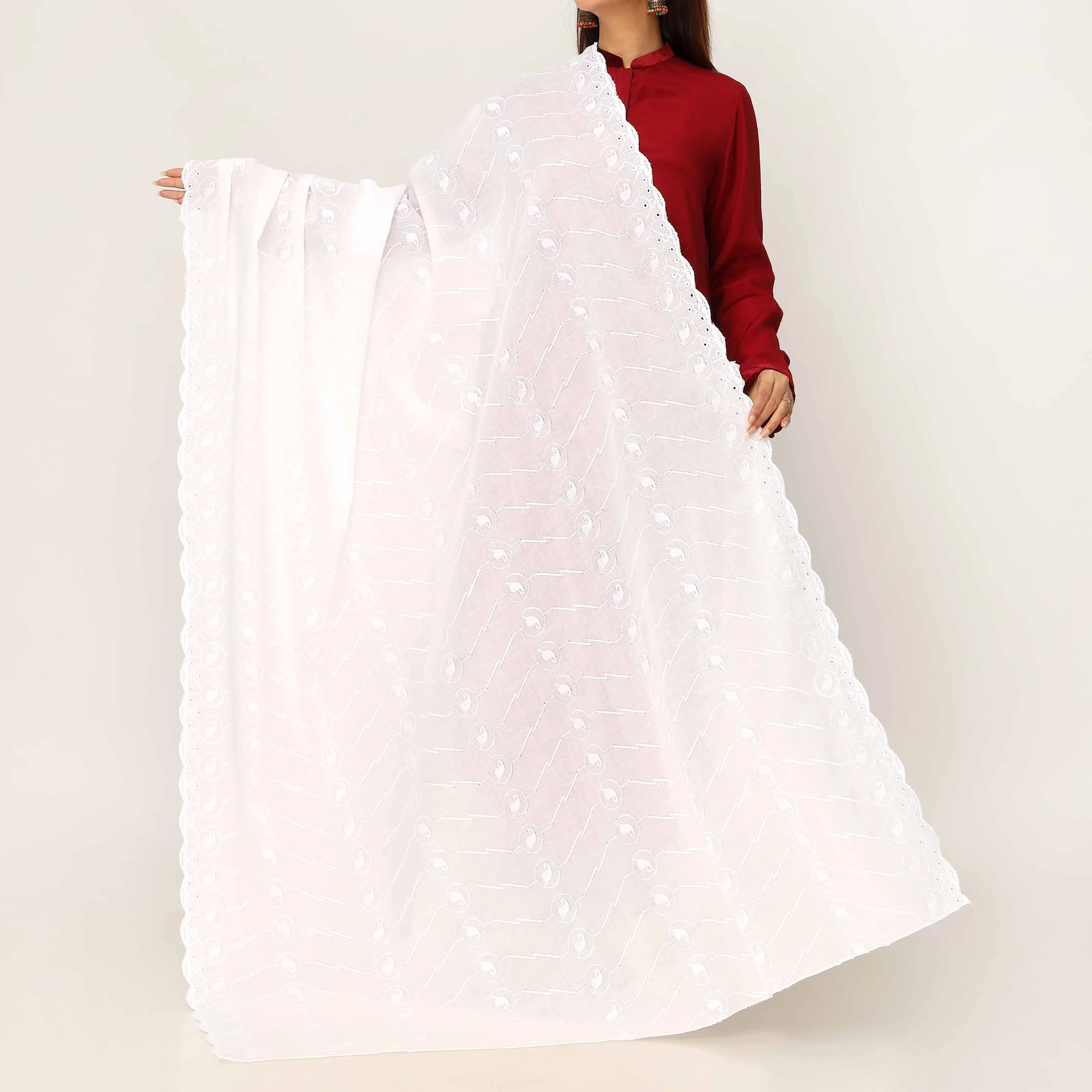 White Embroidered Dupatta PD5429