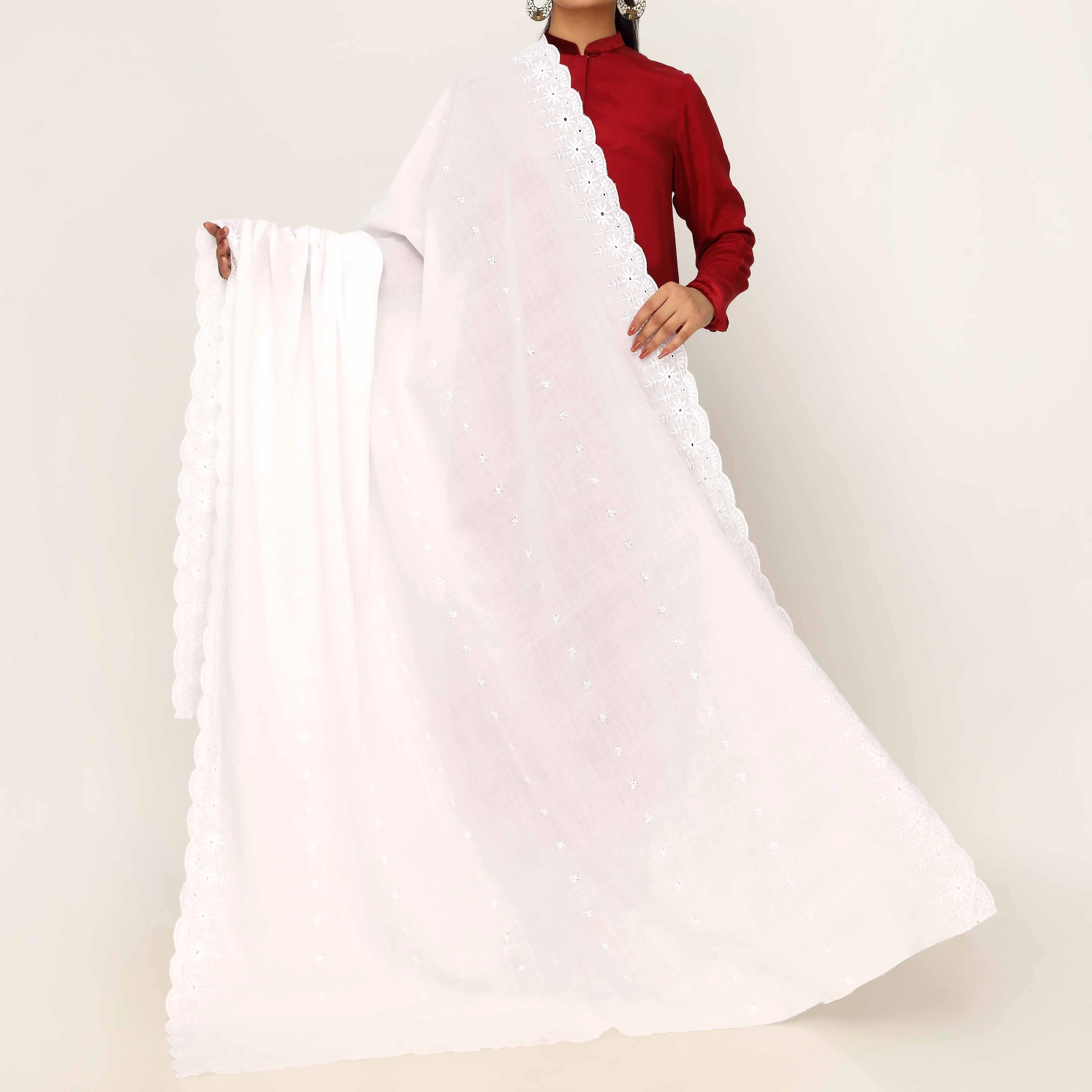 White Embroidered Dupatta PD5431