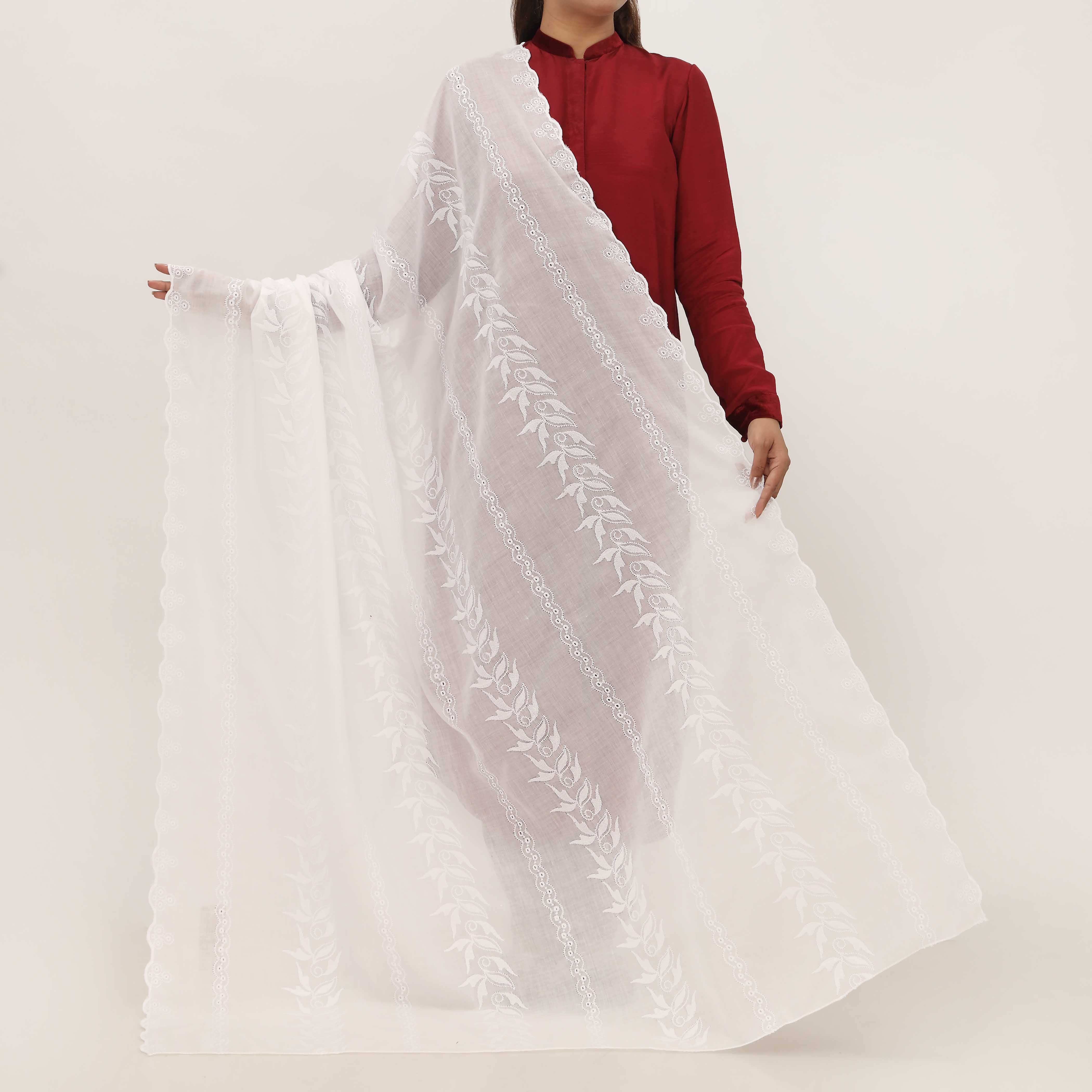 White Embroidered Dupatta PD5460