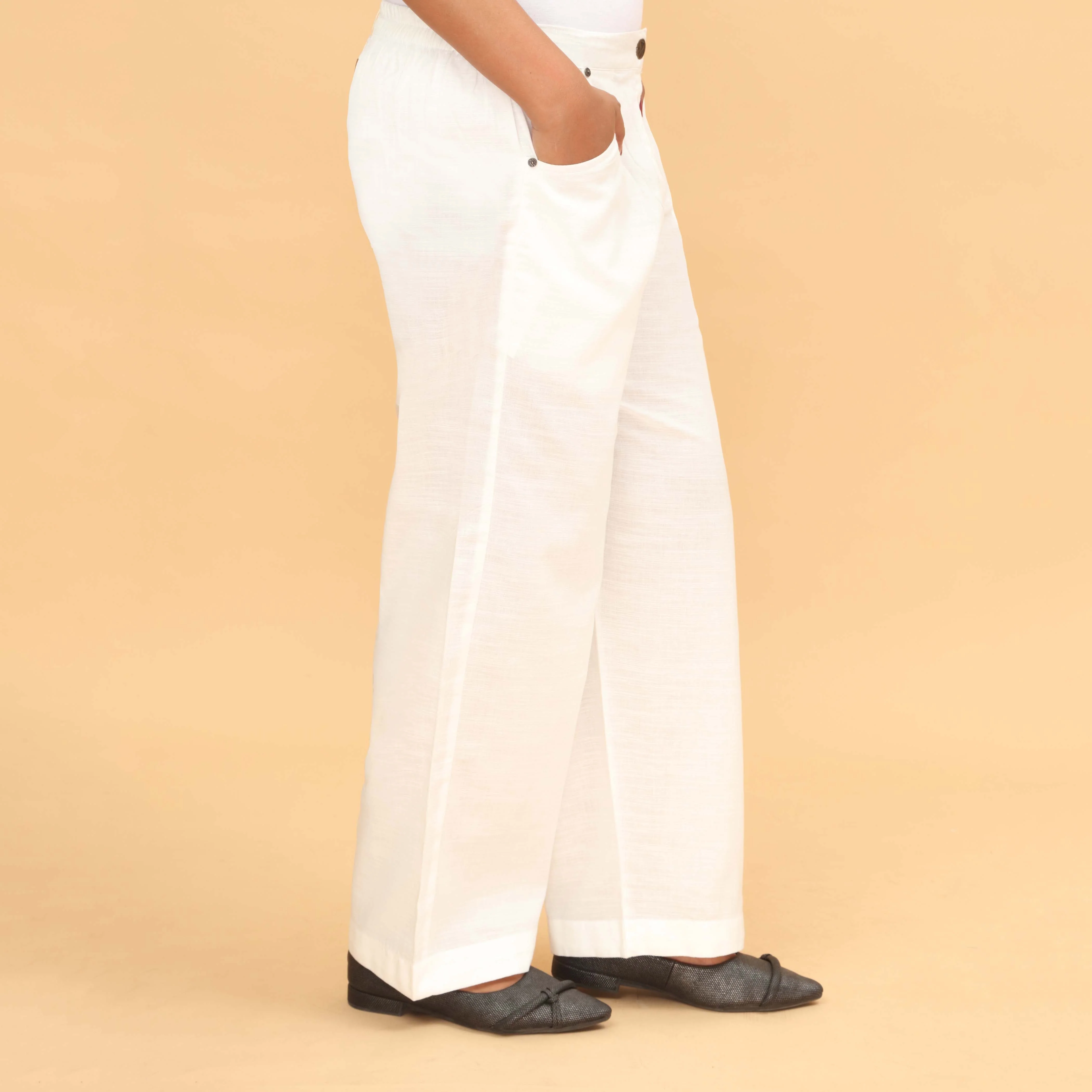 White Straight Fit Plain Trouser PW4505 - Image 2
